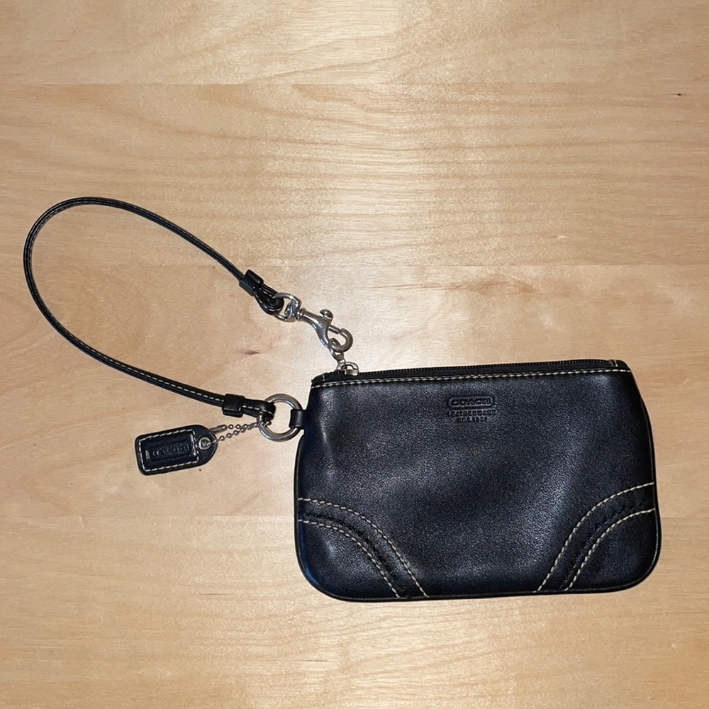 Black leather coach wristlet